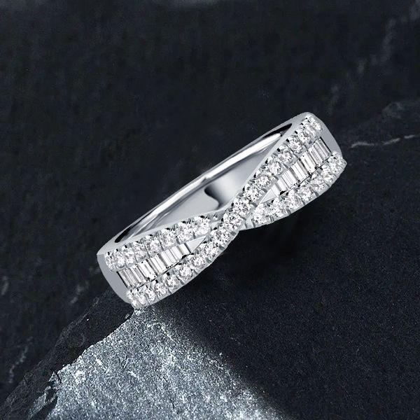 Criss Cross Baguette Sterling Silver Wedding Band - 0.95 CT. TW.