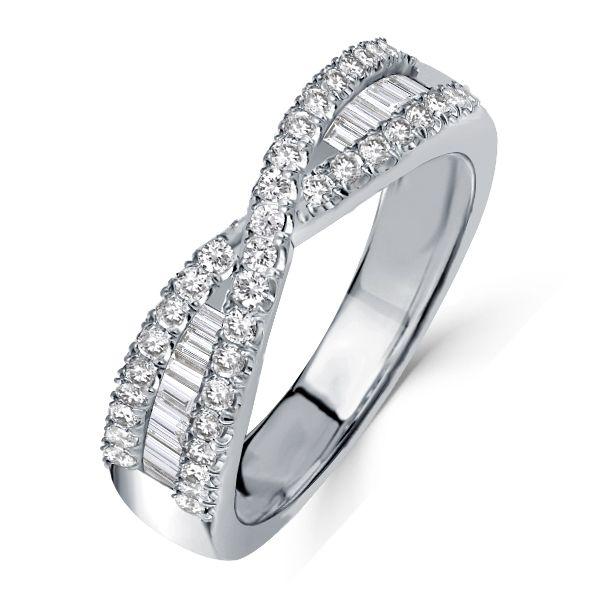 Criss Cross Baguette Sterling Silver Wedding Band - 0.95 CT. TW.