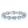 Aquamarine & White Sapphire Sterling Silver Tennis Bracelet for Women (6-9 inch)