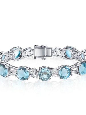 Aquamarine & White Sapphire Sterling Silver Tennis Bracelet for Women (6-9 inch)