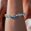Aquamarine & White Sapphire Sterling Silver Tennis Bracelet for Women (6-9 inch)