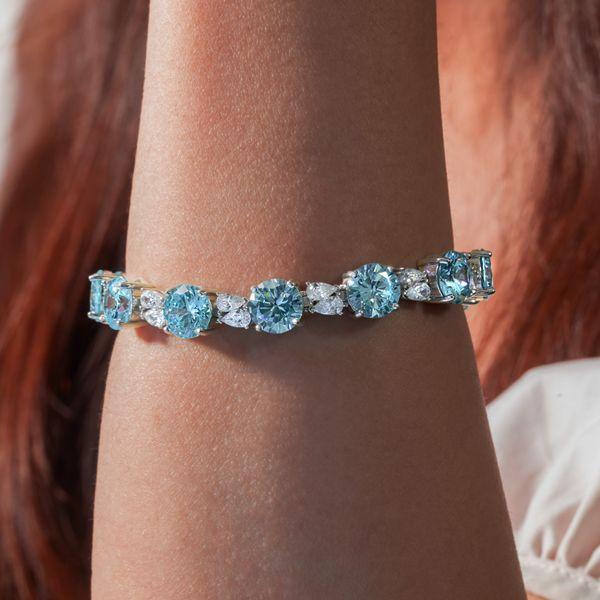 Aquamarine & White Sapphire Sterling Silver Tennis Bracelet for Women (6-9 inch)