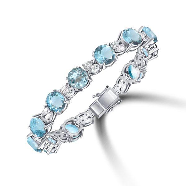 Aquamarine & White Sapphire Sterling Silver Tennis Bracelet for Women (6-9 inch)
