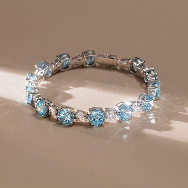 Aquamarine & White Sapphire Sterling Silver Tennis Bracelet for Women (6-9 inch)