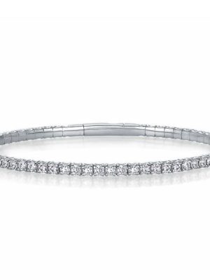 7 Inch 925 Sterling Silver Flexible Bangle Bracelet for Women with 4.56 CT. TW Stones