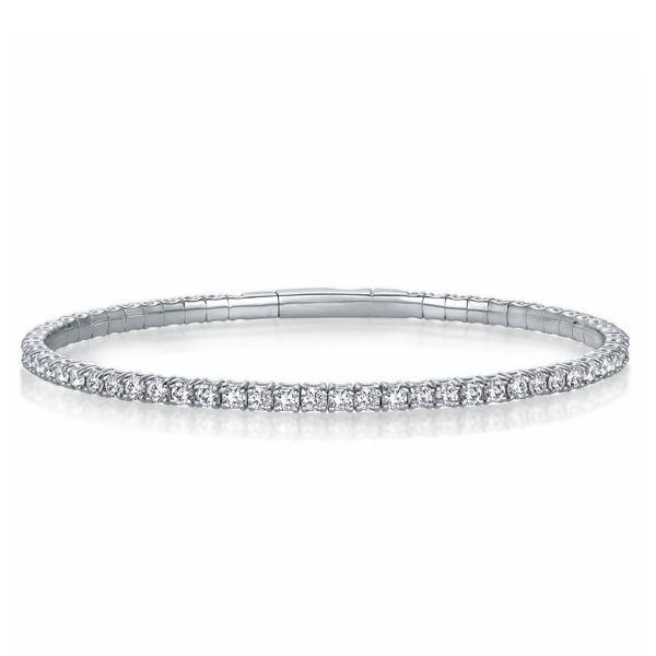 7 Inch 925 Sterling Silver Flexible Bangle Bracelet for Women with 4.56 CT. TW Stones