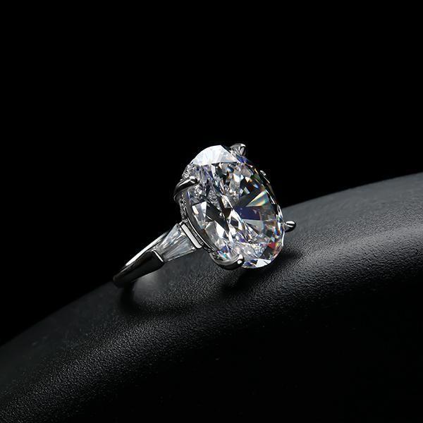 Oval Three Stone White Sapphire Engagement Ring - Sterling Silver