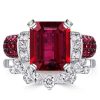 Ruby Emerald Cut Sterling Silver Bridal Ring Set - Vintage Style