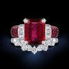 Ruby Emerald Cut Sterling Silver Bridal Ring Set - Vintage Style