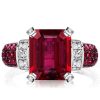 Ruby Emerald Cut Sterling Silver Bridal Ring Set - Vintage Style