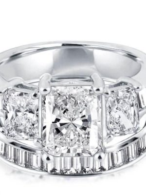 Sterling Silver Three Stone Created White Sapphire Bridal Set (7.01 CT TW)