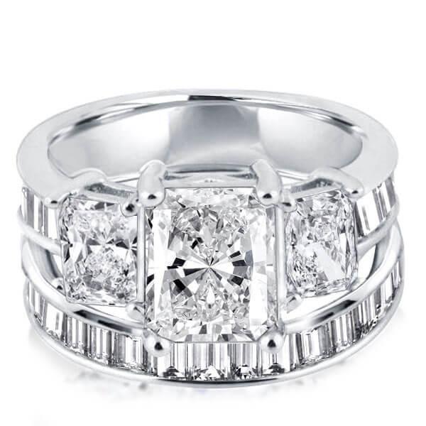 Sterling Silver Three Stone Created White Sapphire Bridal Set (7.01 CT TW)