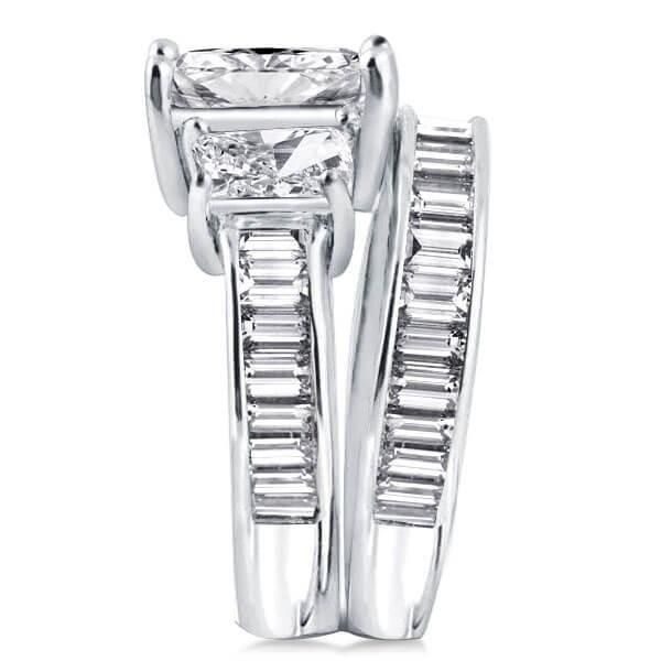 Sterling Silver Three Stone Created White Sapphire Bridal Set (7.01 CT TW)