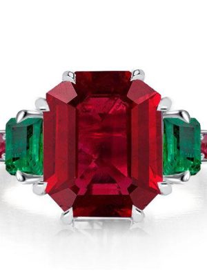 Ruby 3-Stone Ring Sterling Silver Promise Engagement Ring