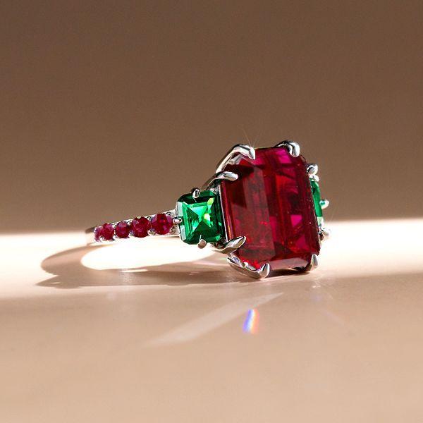 Ruby 3-Stone Ring Sterling Silver Promise Engagement Ring