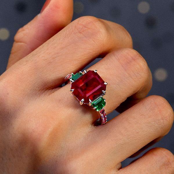 Ruby 3-Stone Ring Sterling Silver Promise Engagement Ring