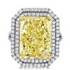 Split Shank Radiant Cut Yellow Double Halo Engagement Ring in Rhodium Plated Sterling Silver