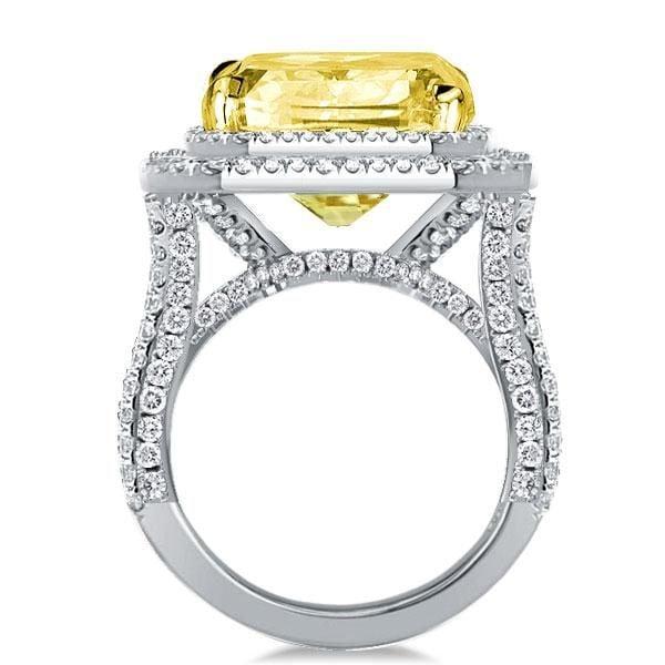 Split Shank Radiant Cut Yellow Double Halo Engagement Ring in Rhodium Plated Sterling Silver