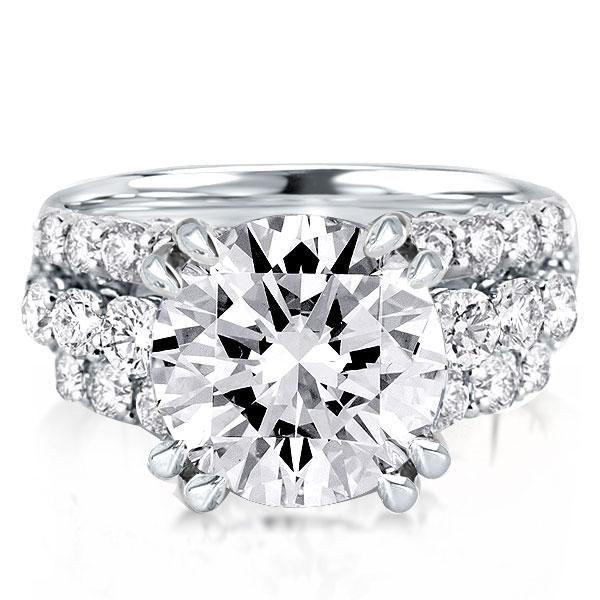 Round Cut Sterling Silver Double Prong Engagement Ring - 6.84 Carat