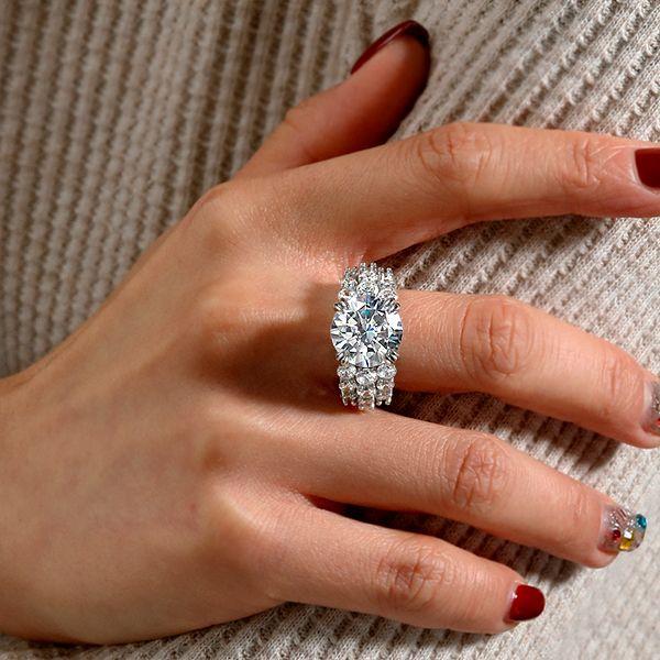 Round Cut Sterling Silver Double Prong Engagement Ring - 6.84 Carat