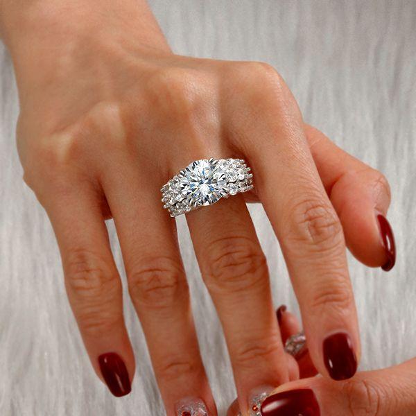 Round Cut Sterling Silver Double Prong Engagement Ring - 6.84 Carat