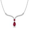 Sterling Silver V-Shaped Pear Cut Ruby Pendant Necklace for Women