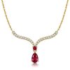 Sterling Silver V-Shaped Pear Cut Ruby Pendant Necklace for Women