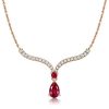 Sterling Silver V-Shaped Pear Cut Ruby Pendant Necklace for Women