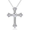 White Sapphire Cross Necklace for Women - Sterling Silver (Choose Chain Length)