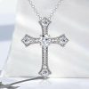 White Sapphire Cross Necklace for Women - Sterling Silver (Choose Chain Length)