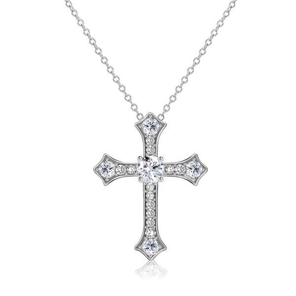 White Sapphire Cross Necklace for Women - Sterling Silver (Choose Chain Length)