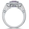 Vintage Emerald Cut Amethyst Halo Engagement Ring in Sterling Silver