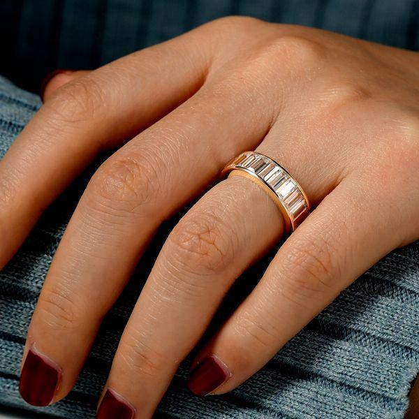 Golden Eternity Baguette Wedding Band - 18K Gold Plated Sterling Silver