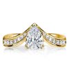 Pear Shaped White Sapphire Chevron Engagement Ring in 18K Gold Plated Sterling Silver