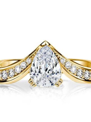 Pear Shaped White Sapphire Chevron Engagement Ring in 18K Gold Plated Sterling Silver