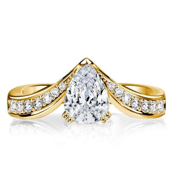 Pear Shaped White Sapphire Chevron Engagement Ring in 18K Gold Plated Sterling Silver