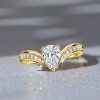 Pear Shaped White Sapphire Chevron Engagement Ring in 18K Gold Plated Sterling Silver
