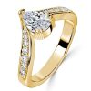 Pear Shaped White Sapphire Chevron Engagement Ring in 18K Gold Plated Sterling Silver