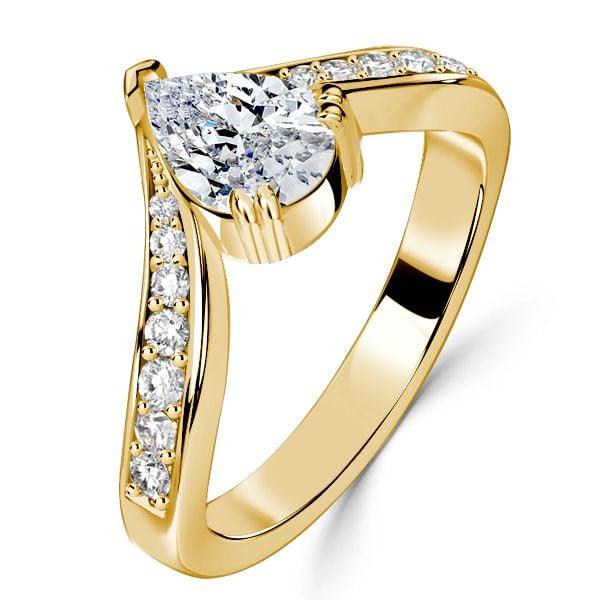 Pear Shaped White Sapphire Chevron Engagement Ring in 18K Gold Plated Sterling Silver