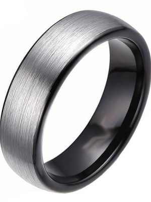Two-Tone Black & Silver Titanium Steel Men's Wedding Band - 6mm Comfort Fit
