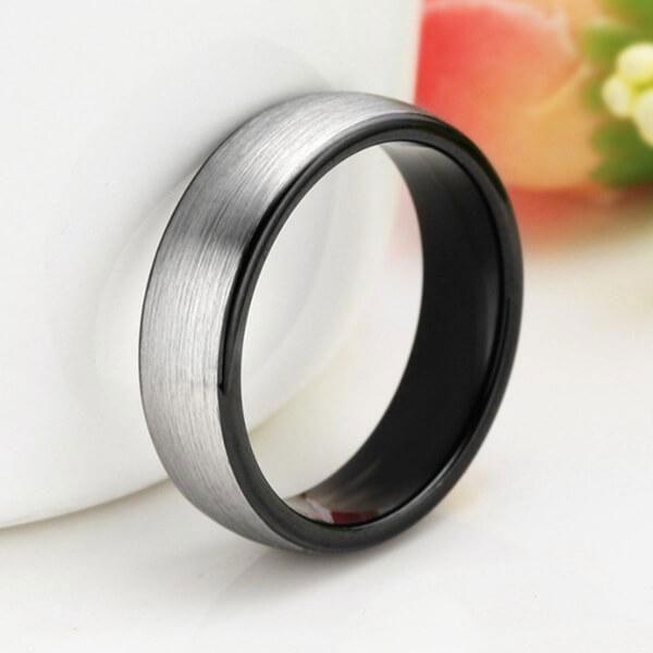 Two-Tone Black & Silver Titanium Steel Men's Wedding Band - 6mm Comfort Fit