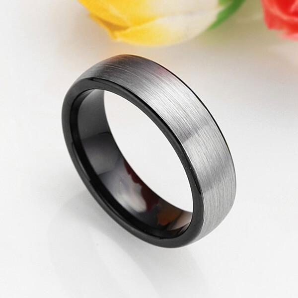 Two-Tone Black & Silver Titanium Steel Men's Wedding Band - 6mm Comfort Fit