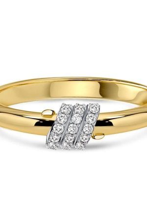 Paved Spiral Design 925 Sterling Silver Wedding Band Ring with Yellow Gold Plating