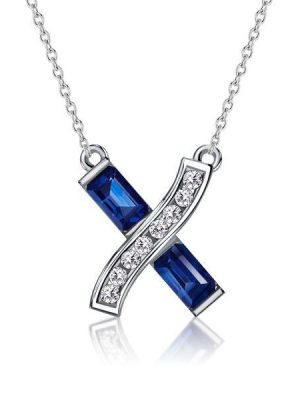Blue Sapphire Baguette Infinity Cross Necklace - Sterling Silver