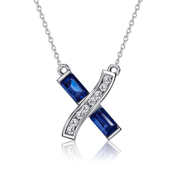 Blue Sapphire Baguette Infinity Cross Necklace - Sterling Silver