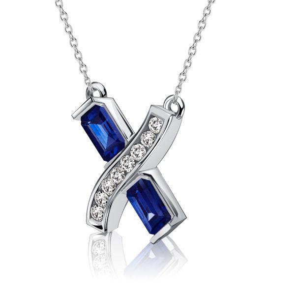 Blue Sapphire Baguette Infinity Cross Necklace - Sterling Silver