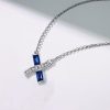 Blue Sapphire Baguette Infinity Cross Necklace - Sterling Silver