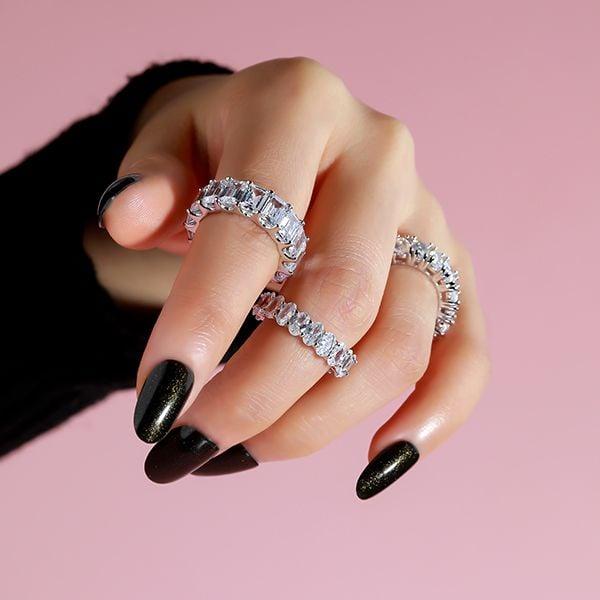 Stackable Sterling Silver Band Set with Oval, Emerald, and Pear Cut Stones