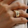 18K Gold Plated Stackable Band Set for Women - Baguette and Round Cut CZ