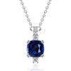 Cushion Cut Blue Sapphire Pendant Necklace for Women in Sterling Silver